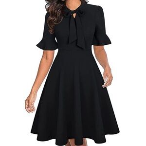 Summer bow tie neck A-line fit flare blank dress